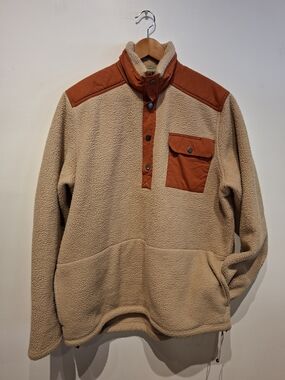 Men's Cream Sherpa Pullover with Rust Trim - Crewneck